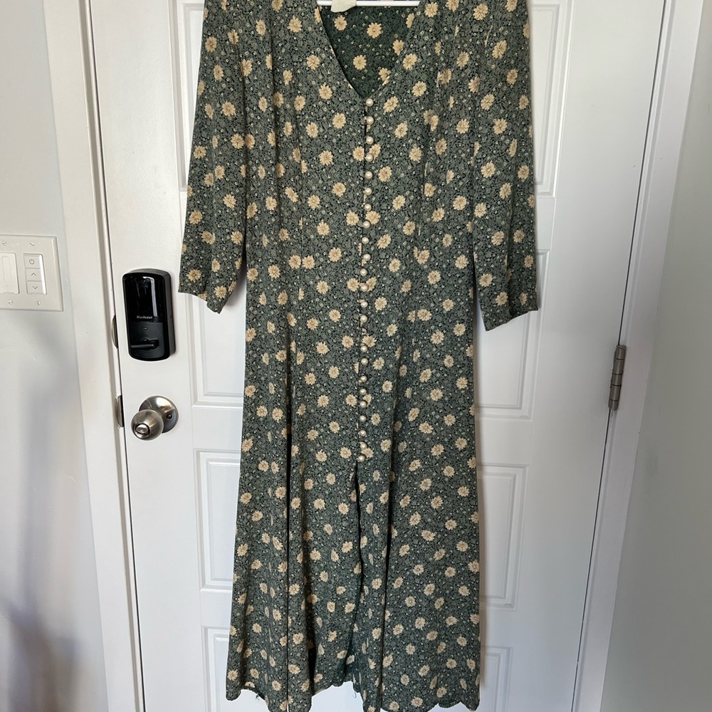 A27-Vintage Jody California Floral Cottagecore Dress MIDI Prairie Cowgirl L